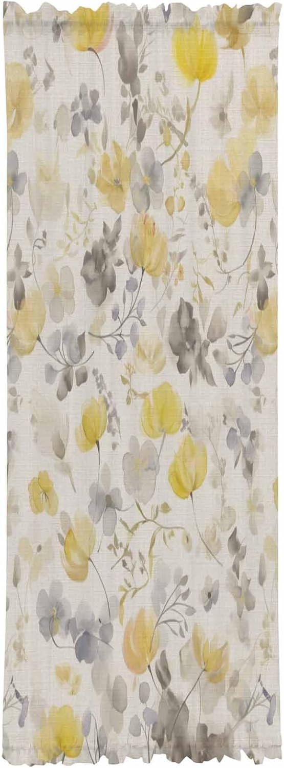 Yellow Flowers Door Curtains with Tiebacks for French Doors