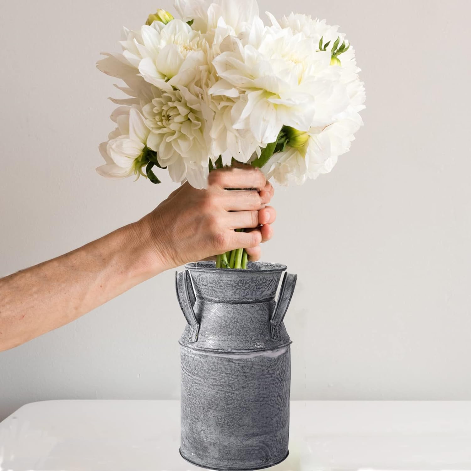 TOPZEA 2 Pack Galvanized Milk Can Vases