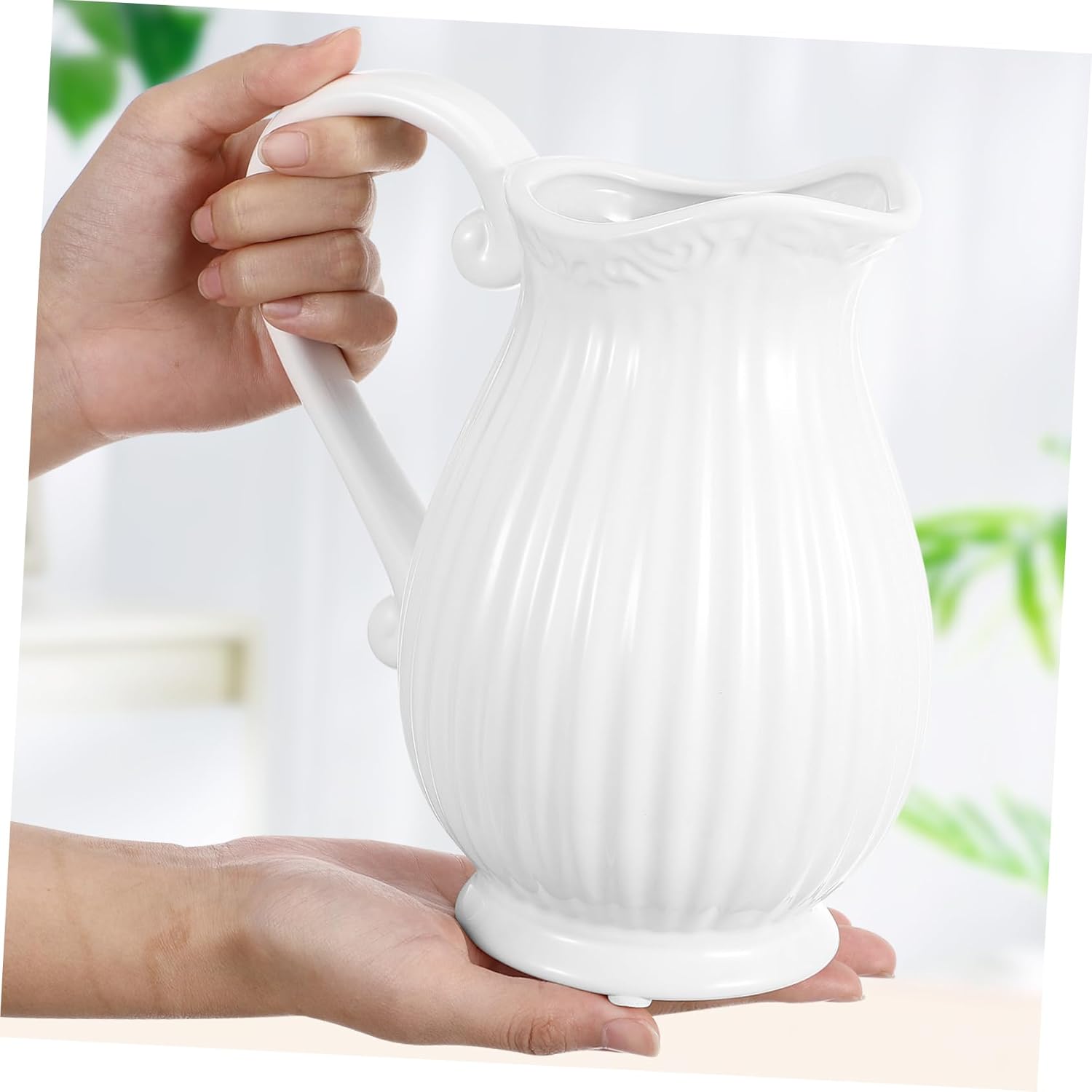 Operitacx Ceramic Pitcher Vase Striped Dried Flower Pot for Home Office and Living Room Decor