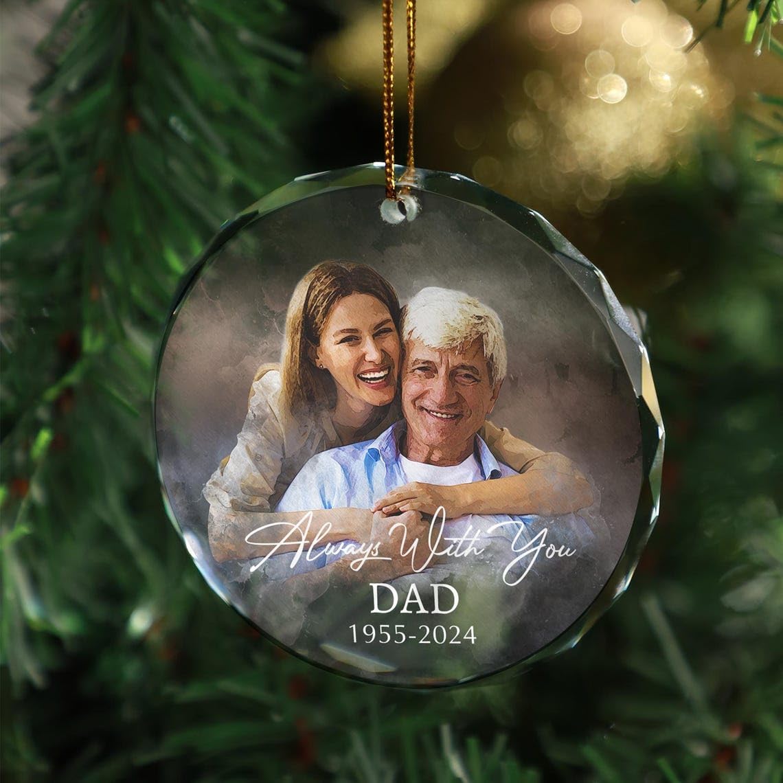 Custom Photo Memorial Glass Ornament - Personalized Christmas Portrait Decoration