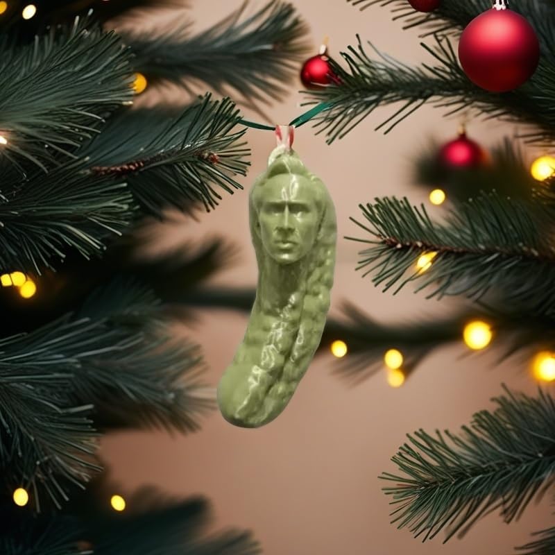 Funny Nicolas Cage Pickle Christmas Ornament