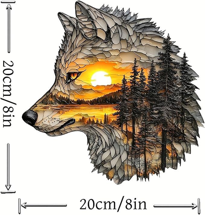 Wolf Sunset Acrylic Suncatcher 8x8 Inches Wall Decor