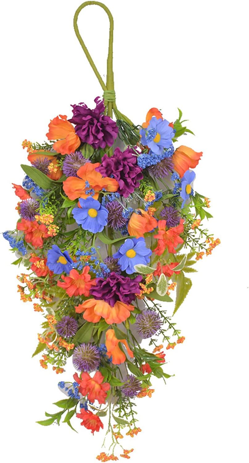 252 Inch Artificial Flower Teardrop Wreath Multicolor Fake Flower Door Hanging Garland for Home Wedding Decor