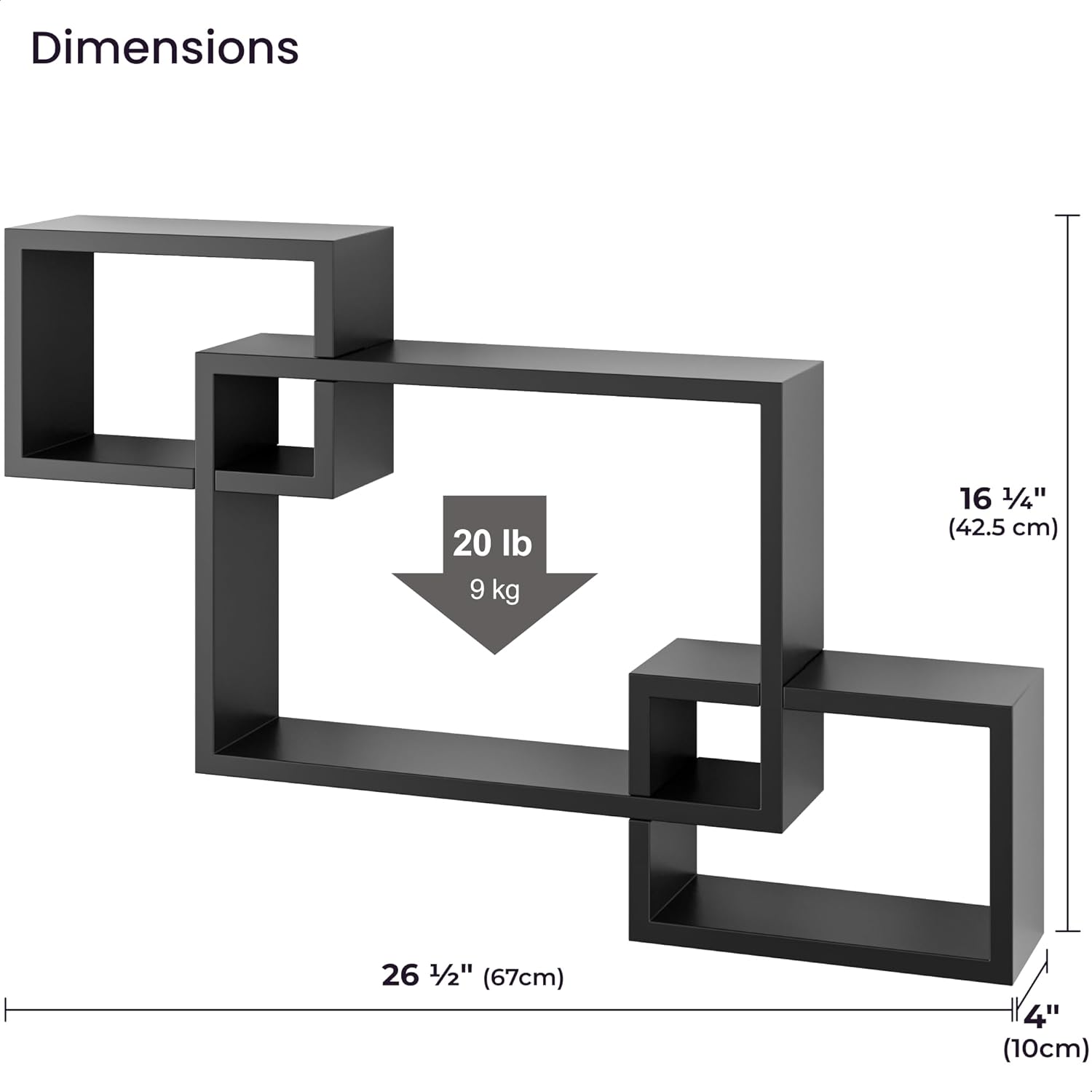 Ballucci Wooden Floating Wall Shelves 26 x 18 Black