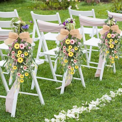 4 Pcs 24 Inch Artificial Spring Summer Wreath with Ribbon Flowers
