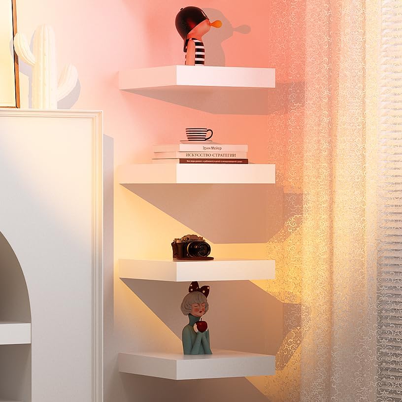 WELLAND 9 14 Inch White Floating Shelves for Wall
