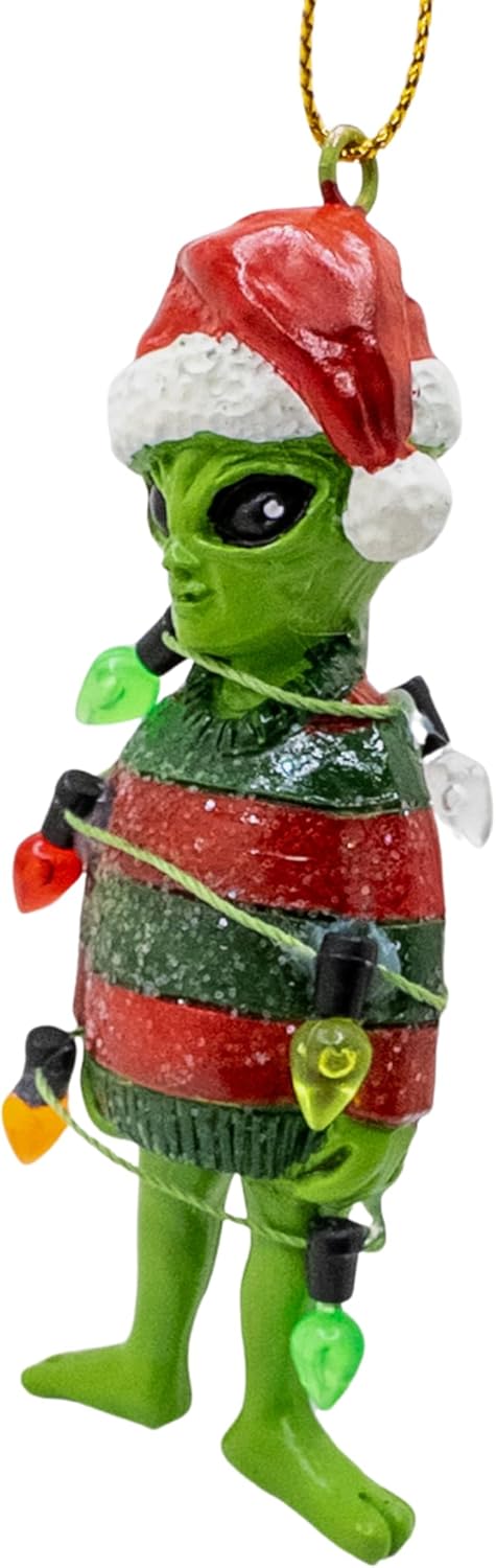 Alien in Ugly Christmas Sweater Holiday Tree Ornament