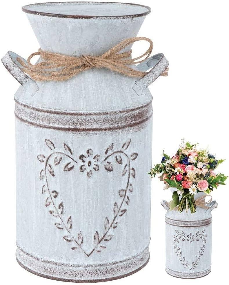 Rustic Metal Jug Vase with Handle Country Decor Shabby Chic Farmhouse
