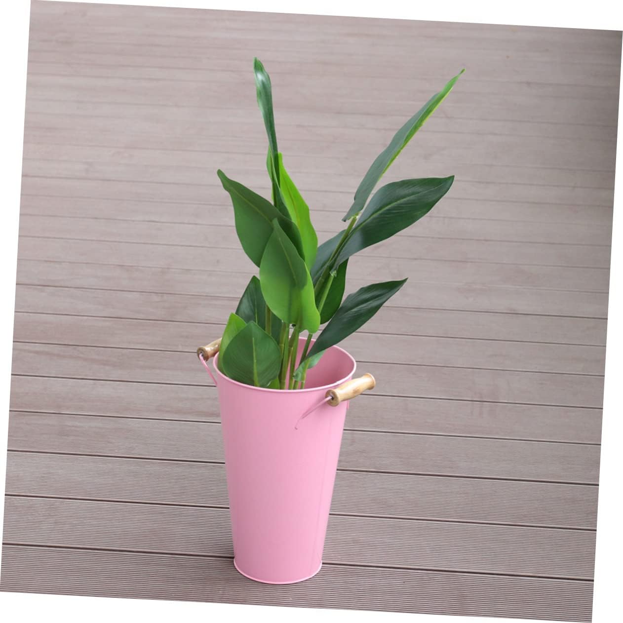 STOBAZA Large Wrought Iron Floor Vase Pink Bucket Outline