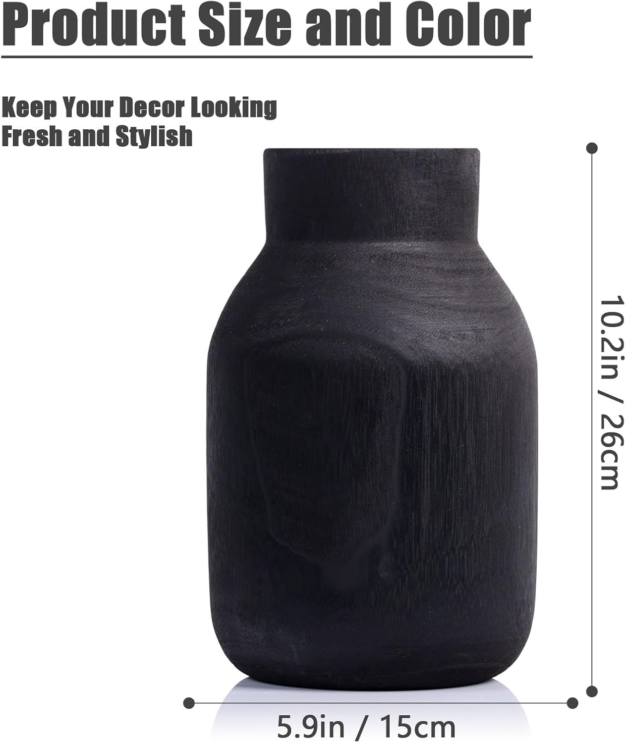 Black Rustic Large Wooden Vase for Home Decor