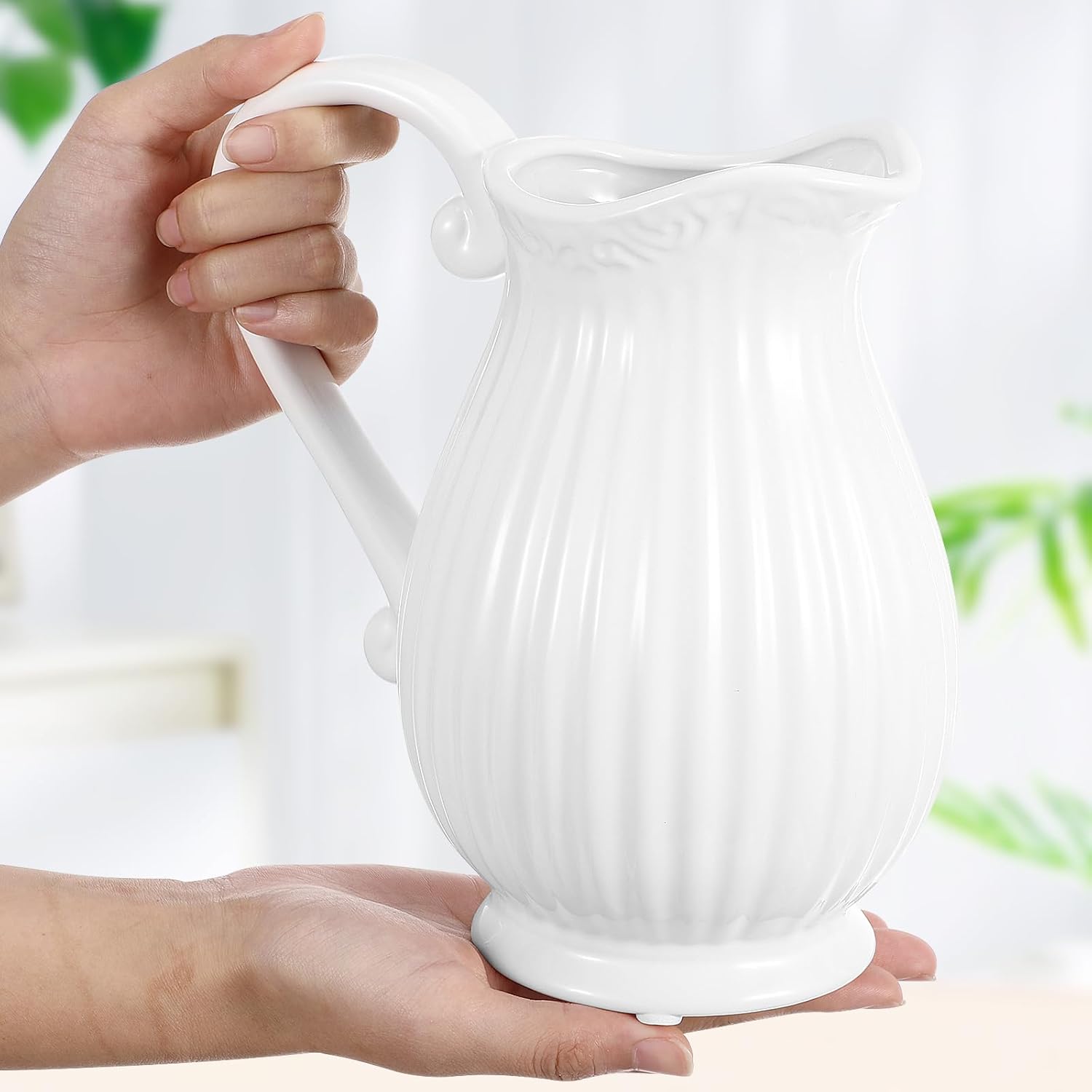 Yardwe White Ceramic Pitcher Vase 79 Inch