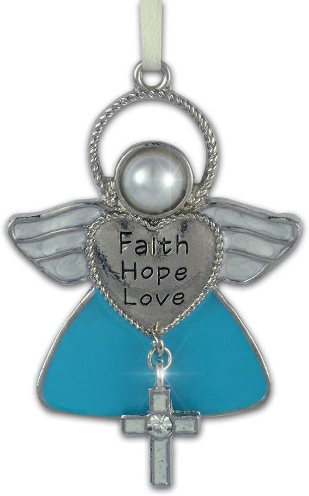 Angel Ornaments - Faith Hope Love Engraved Angel Christmas Ornament with Cross Charm
