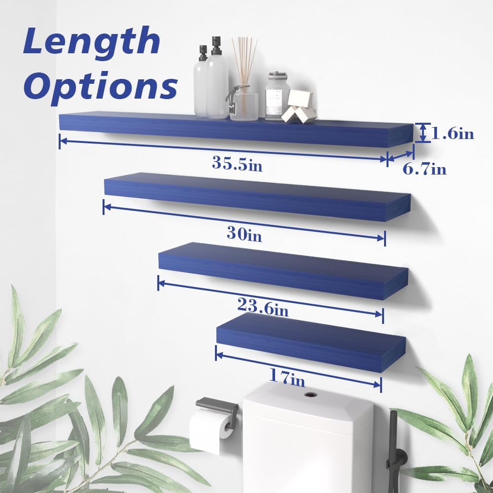 Floating Shelves for Home Decor 236 Inch Natural Wood Rustic Shelf Set of 2 Navy Blue