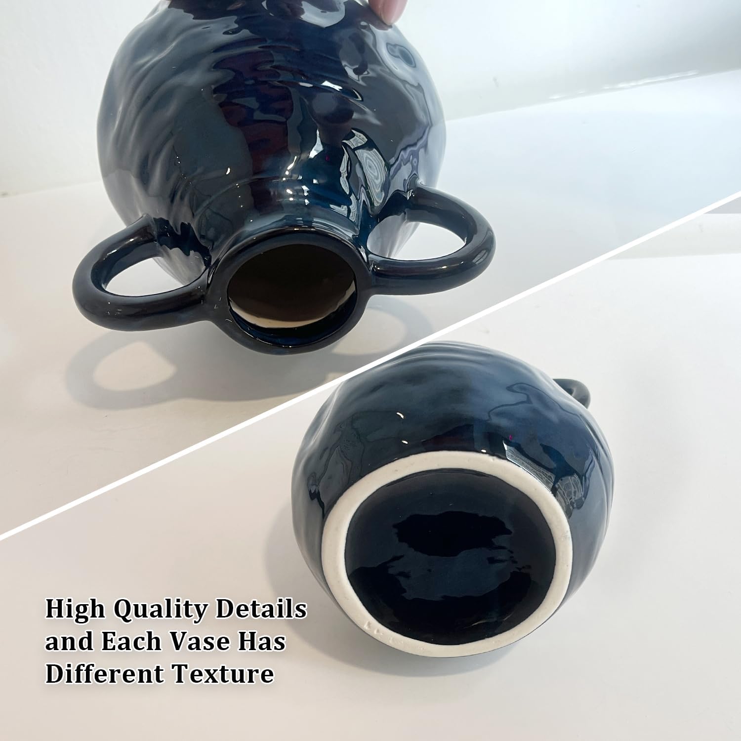 LIFFY Blue Ceramic Vase with Double Handle