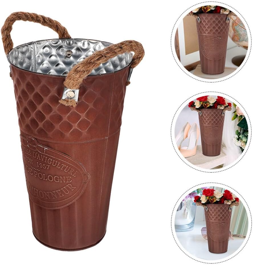 Yardwe Galvanized Metal Vase 13 Inch Rustic Flower Holder