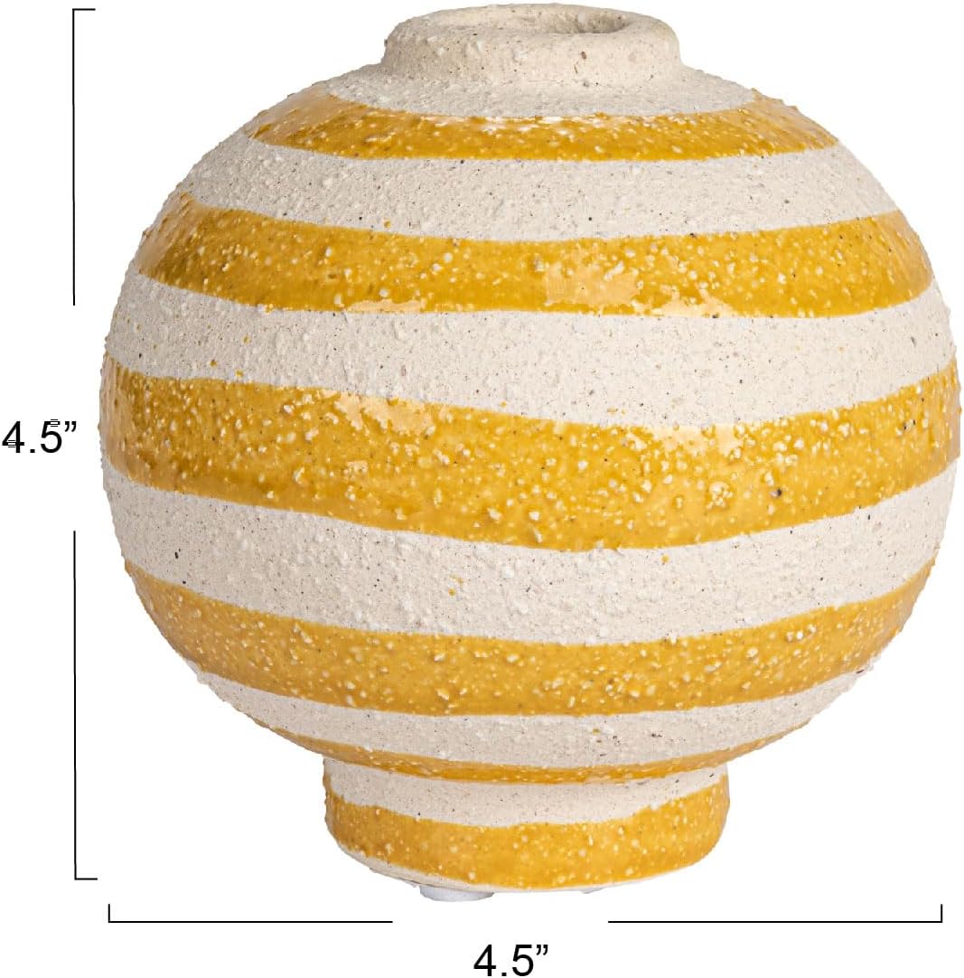 Creative Co Op Striped Stoneware Vase with Sphere Shape and Footed Base
