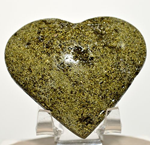 70mm Green Epidote Puffy Heart Mineral Stone - Peru