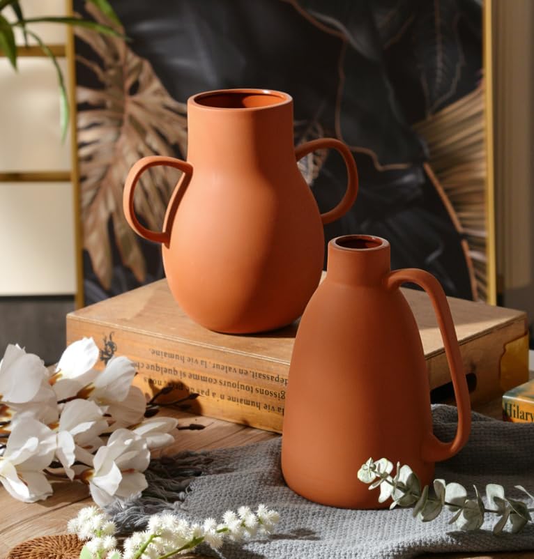 Terracotta Vases Set of 2 8 Inch Decorative Vases