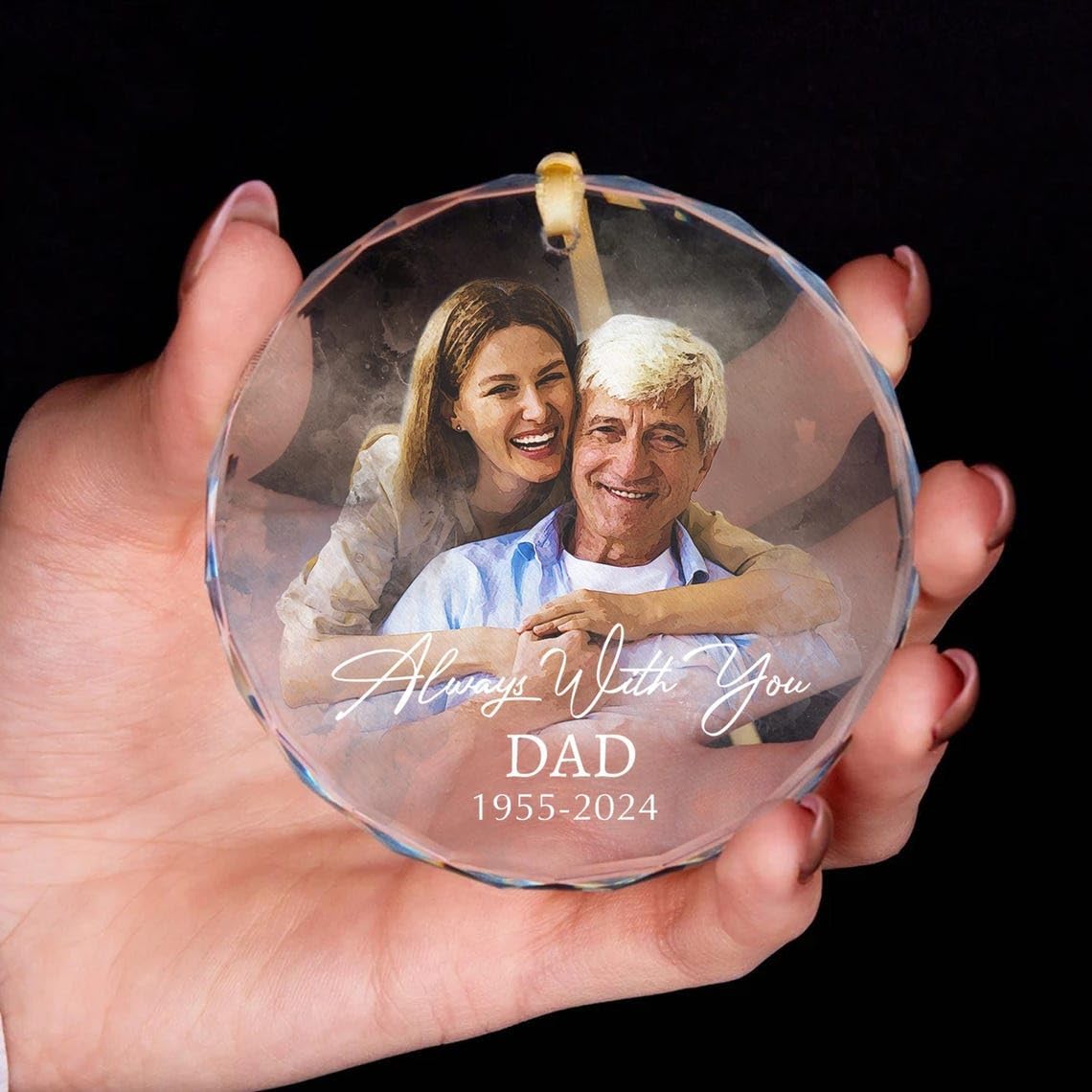 Custom Photo Memorial Glass Ornament - Personalized Christmas Portrait Decoration