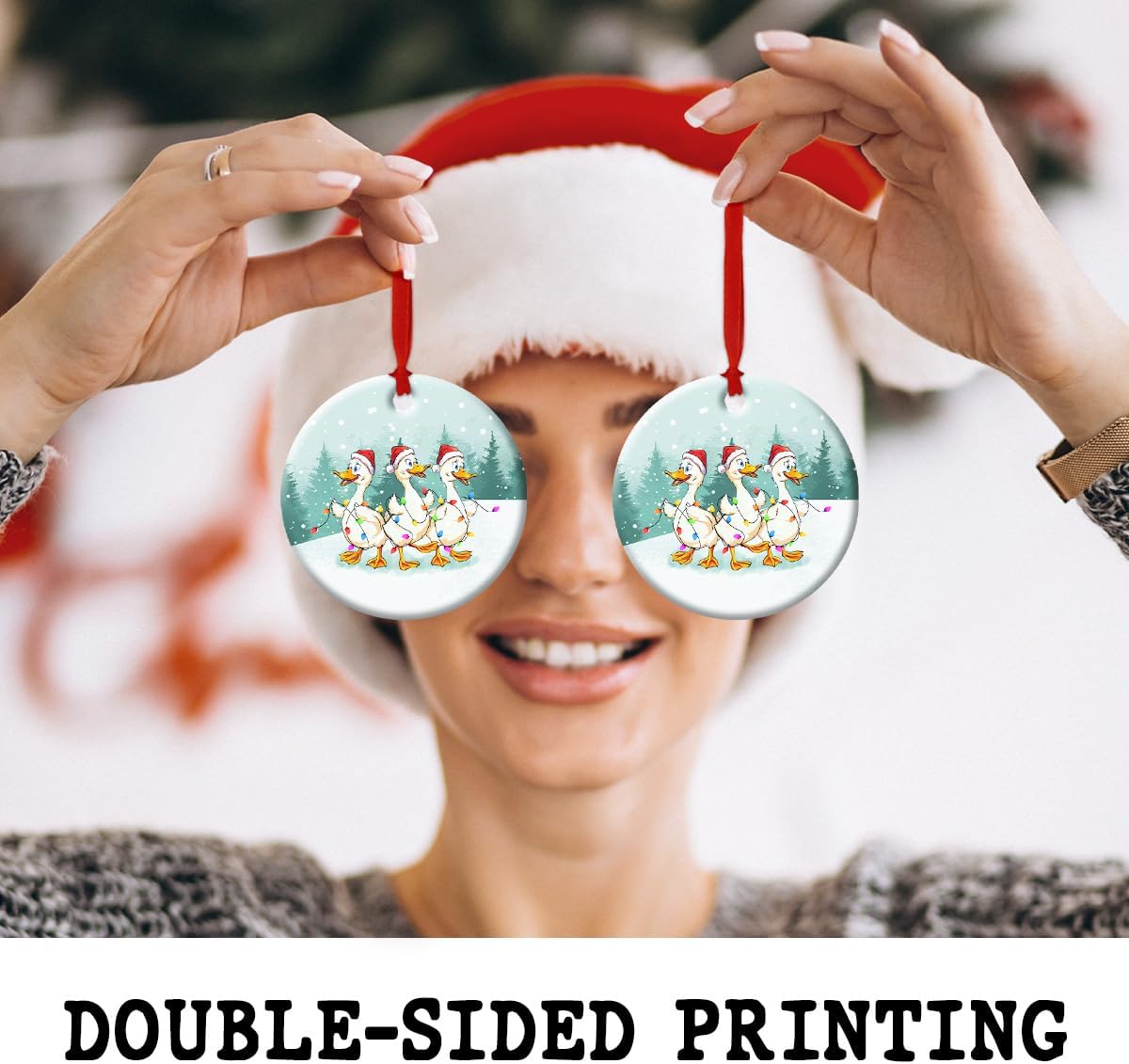 Cute Ducks Christmas Ceramic Ornament - Farmhouse Decor Funny Gifts for Friends