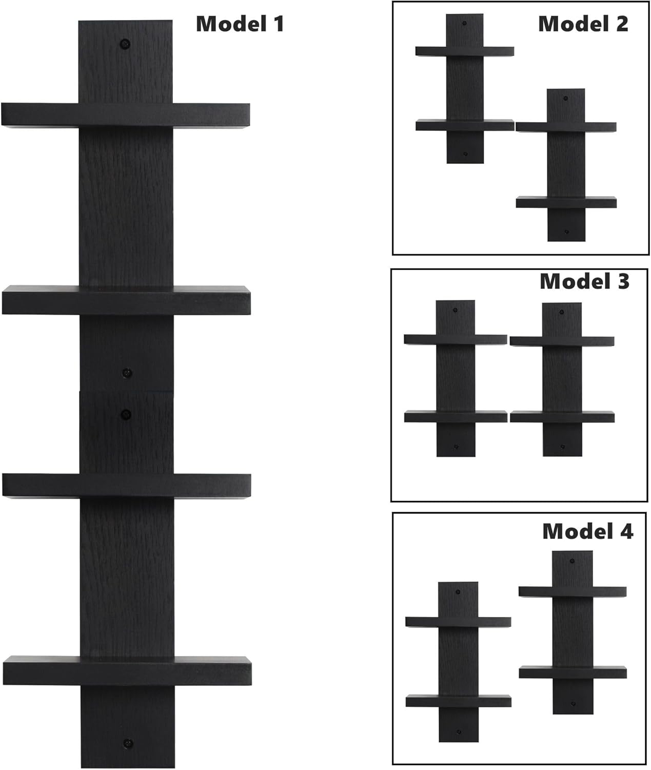 PHOENANCEE 2 Tiered Vertical Wall Shelf Unit 4 Pack Black