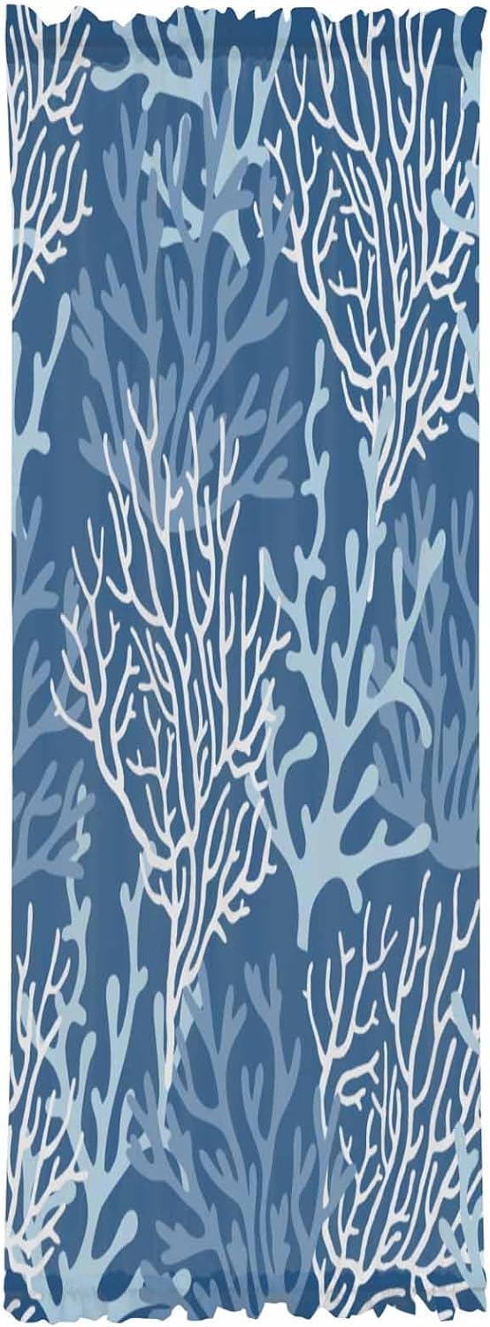 Front Door Curtain with 2 Tiebacks Light Filtering Sea Life Pattern for Bedroom and Back Door