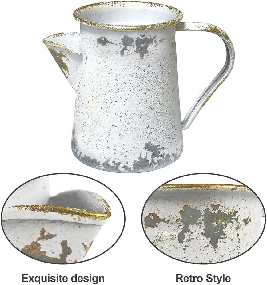 Vintage Metal Milk Jug Vase Shabby Chic Decor