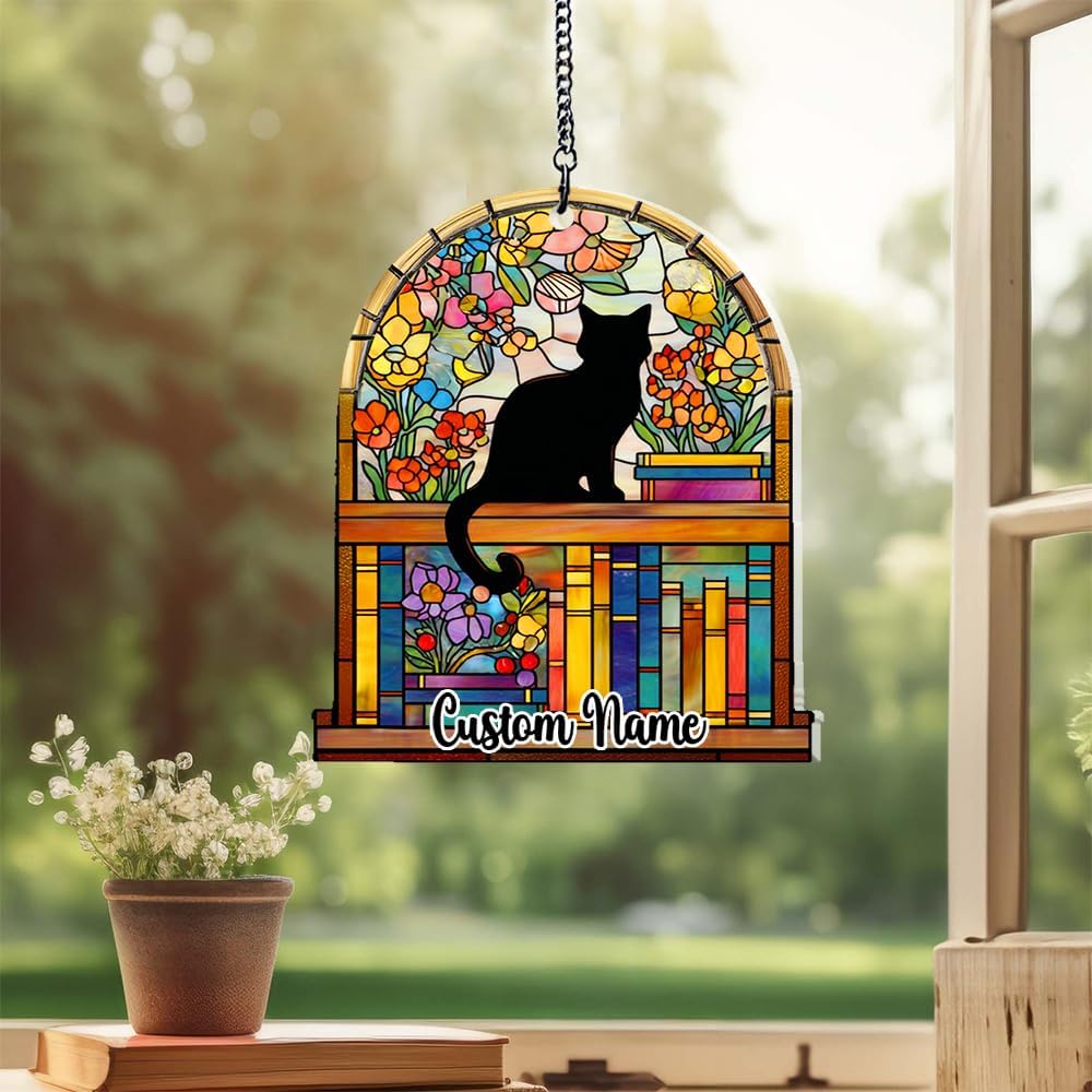 Custom Cat Books Suncatcher - Book Lover Decor Hanging Window Ornament