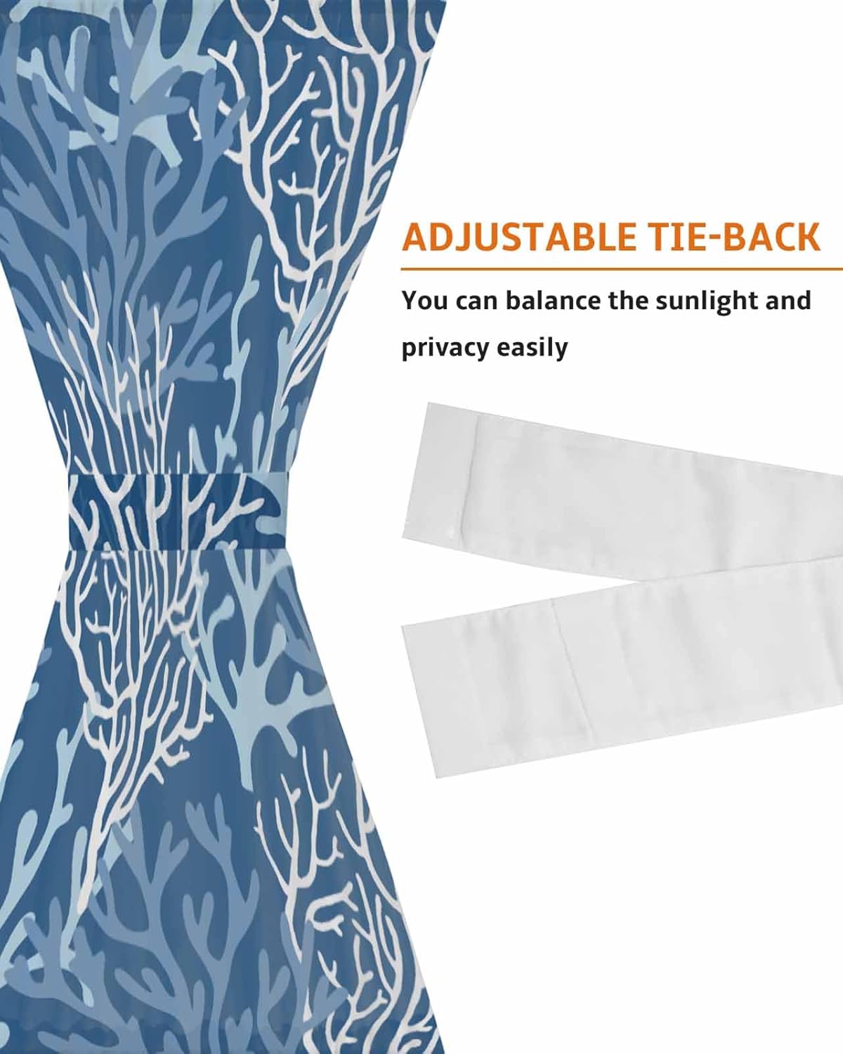 Front Door Curtain with 2 Tiebacks Light Filtering Sea Life Pattern for Bedroom and Back Door