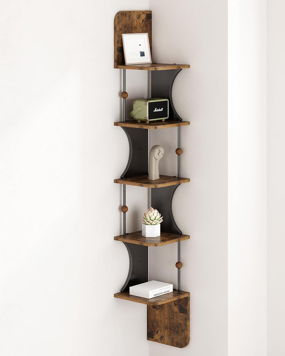 Wisdom Star 5-Tier Corner Shelf Wall-Mounted Rustic Design