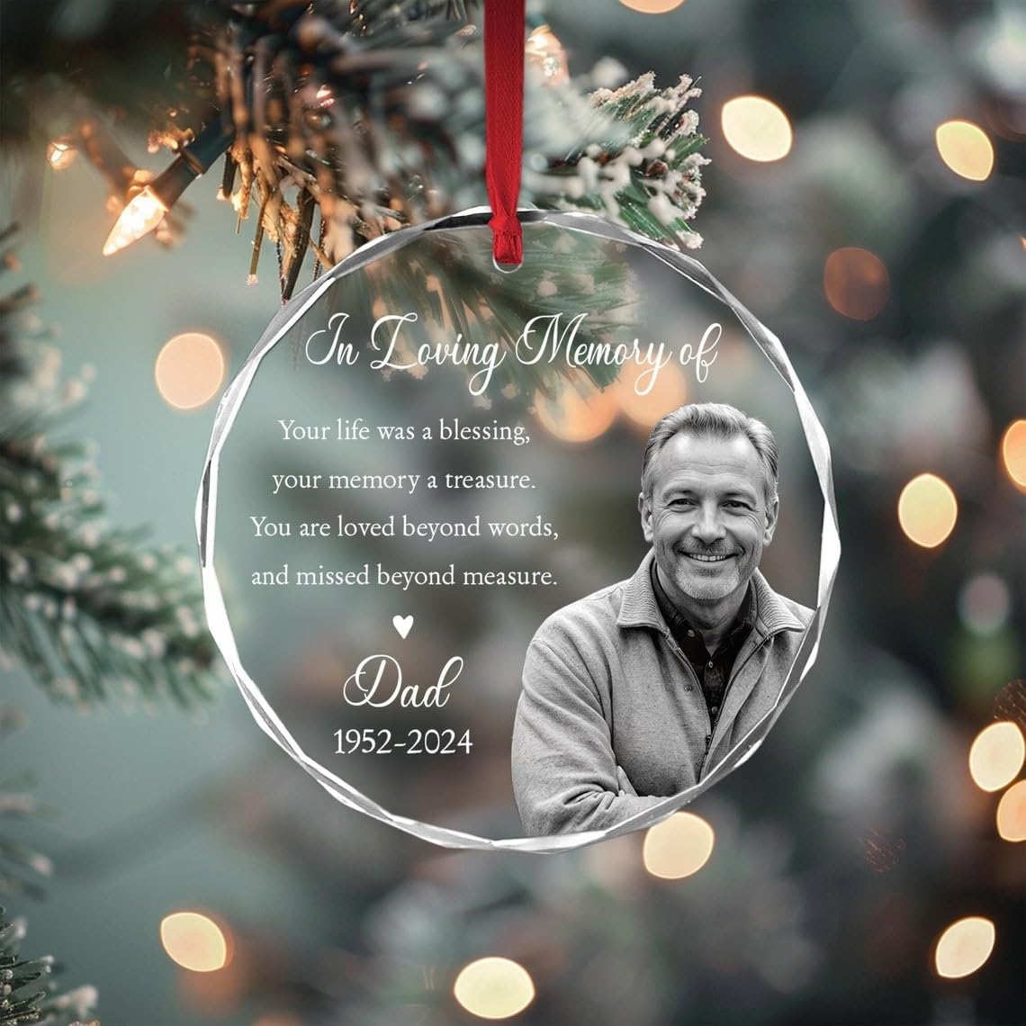 Custom Photo Memorial Glass Ornament - Dad Mom Remembrance Gift