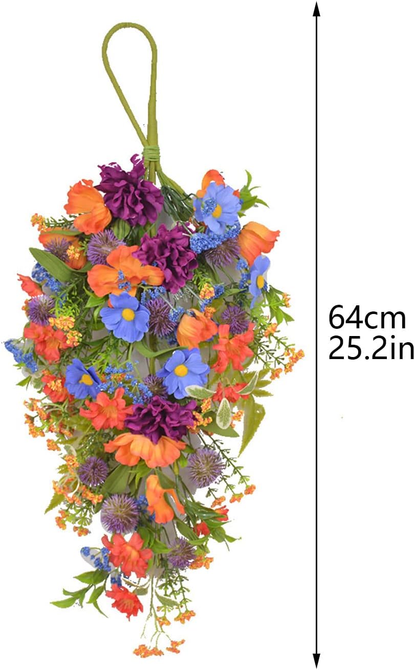 252 Inch Artificial Flower Teardrop Wreath Multicolor Fake Flower Door Hanging Garland for Home Wedding Decor