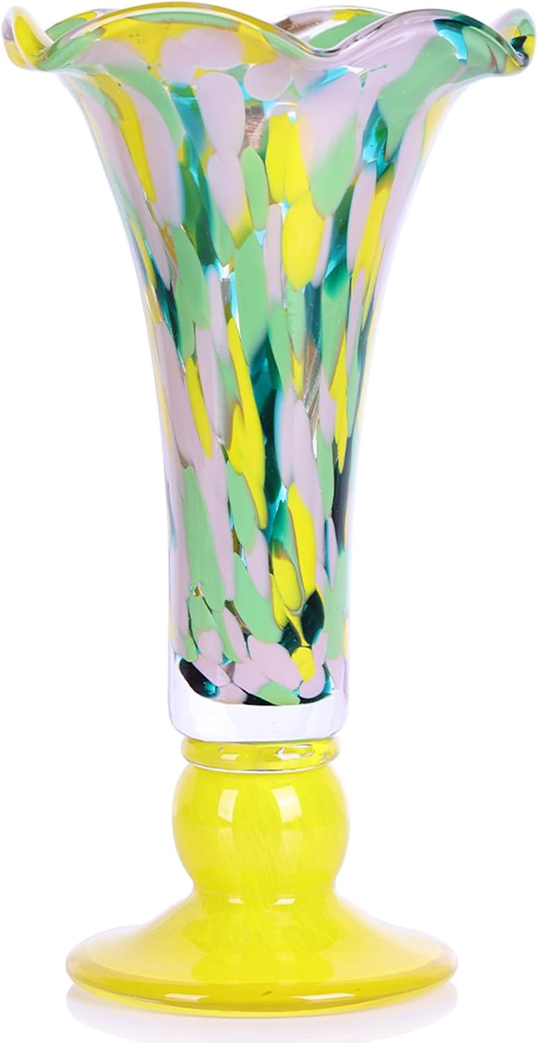 Hand Blown Yellow Glass Vase for Flowers