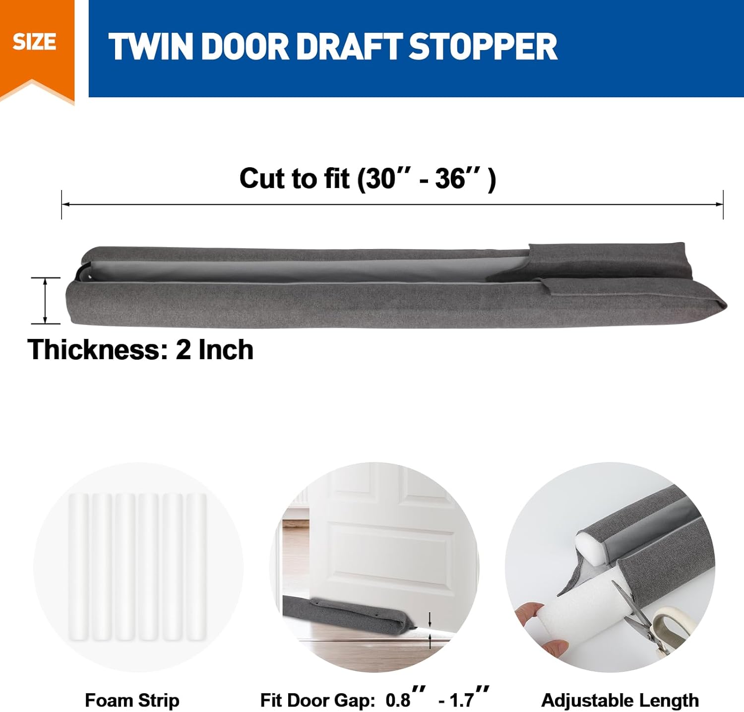 MAGZO Double Side Door Draft Stopper 36 Gray