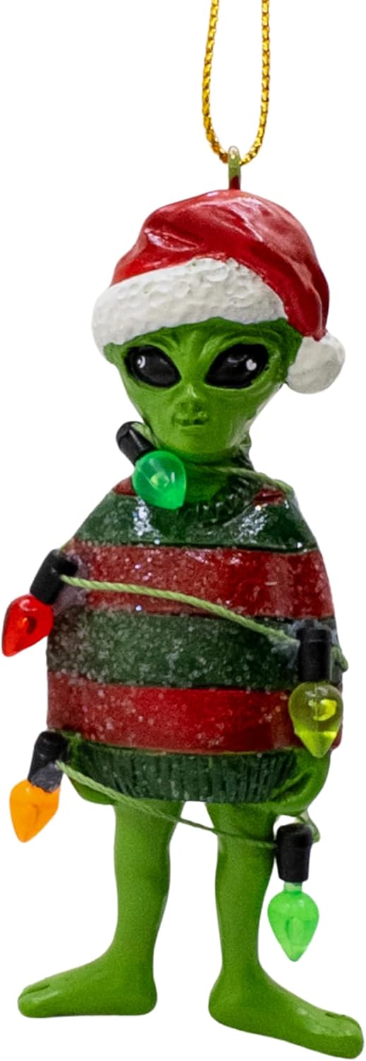 Alien in Ugly Christmas Sweater Holiday Tree Ornament