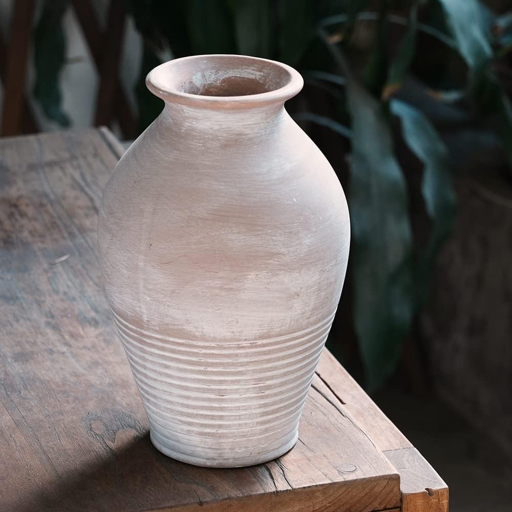 LUKA Ceramic Farmhouse Vase 92 Inch Whitewashed Terracotta