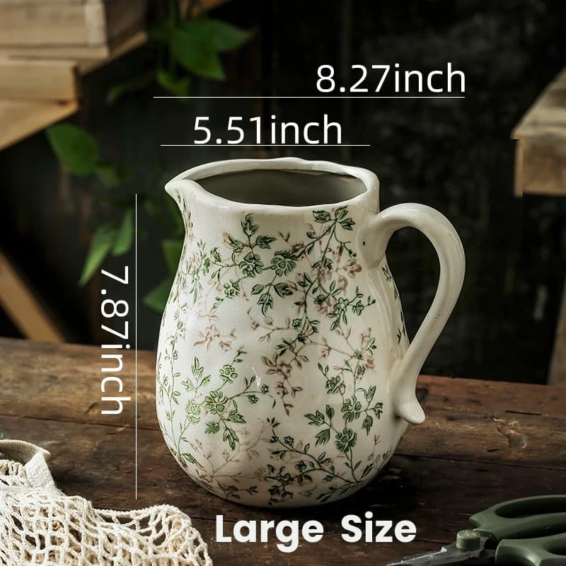 Farmhouse Ceramic Vase with Handle for Home Decor