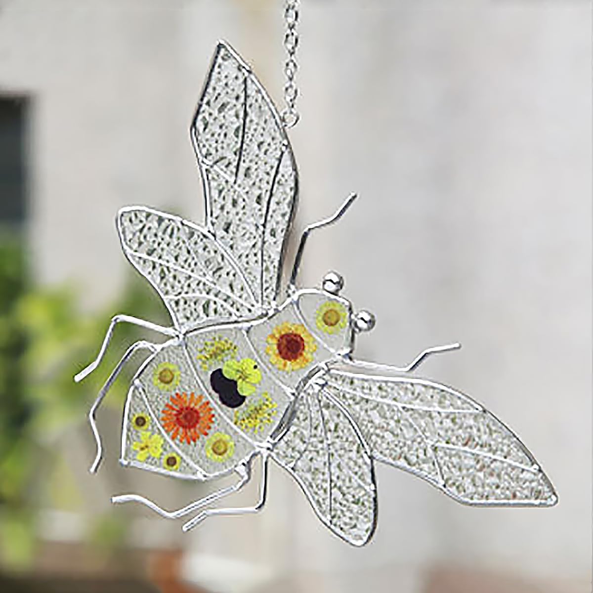 Stained Glass Bumble Bee Suncatcher Window Hanging Ornament Boho Decor for Home Garden and Patio
