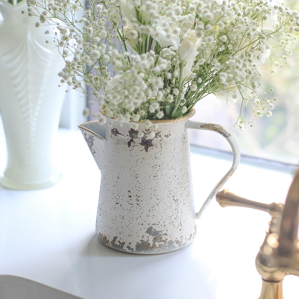 Vintage Metal Milk Jug Vase Shabby Chic Decor