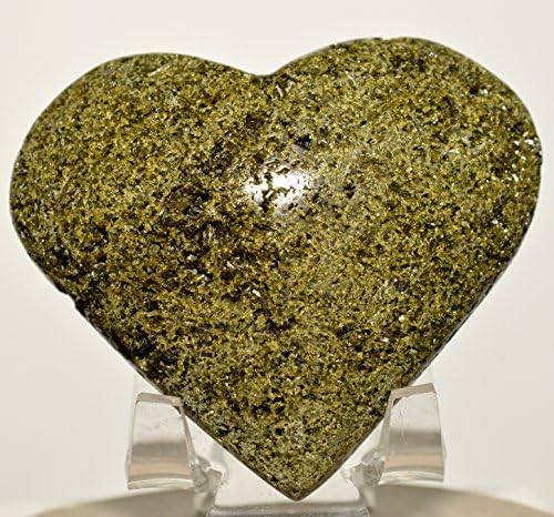 70mm Green Epidote Puffy Heart Mineral Stone - Peru