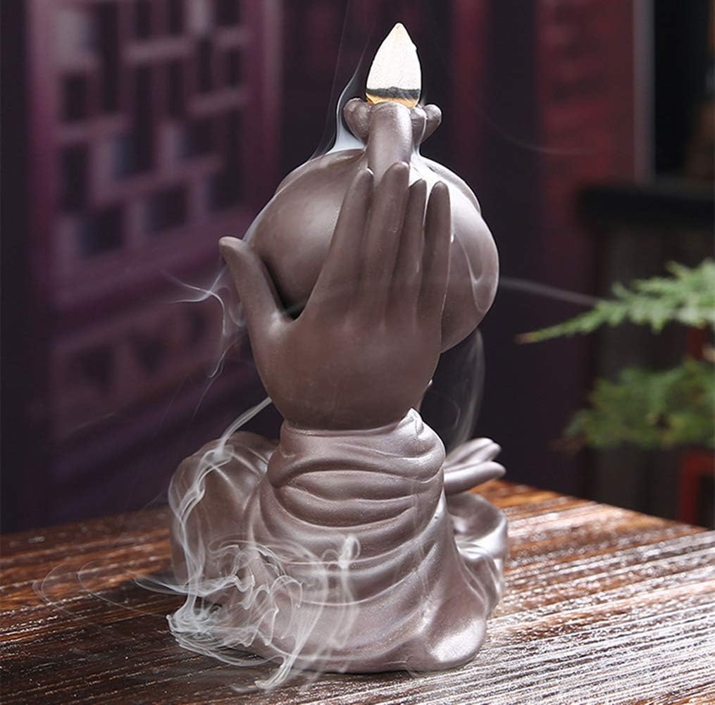 FIYOEO Buddha Hand Backflow Incense Burner Ceramic Teapot Shaped Holder