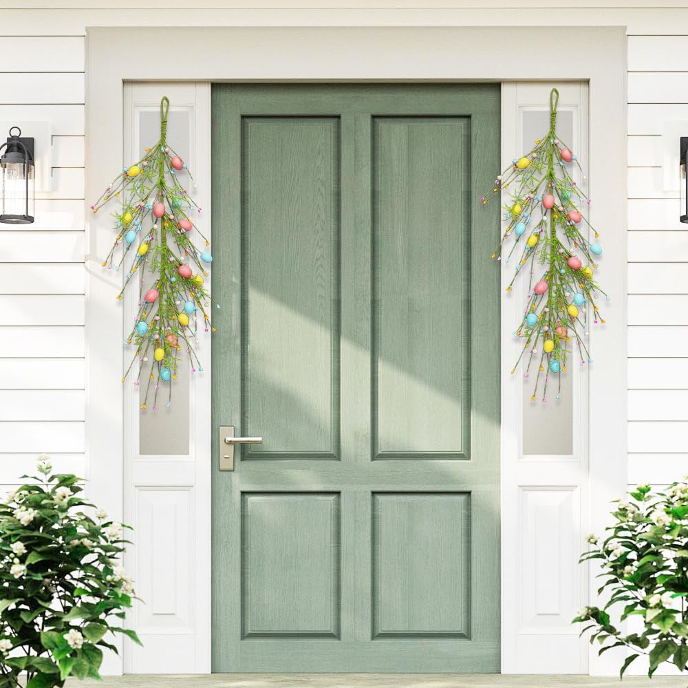 24 Inch Spring Easter Wreath with Pastel Egg and Pearl Garland