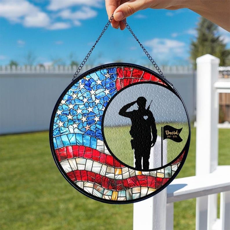Custom Memorial Military Suncatcher with Name and Dates