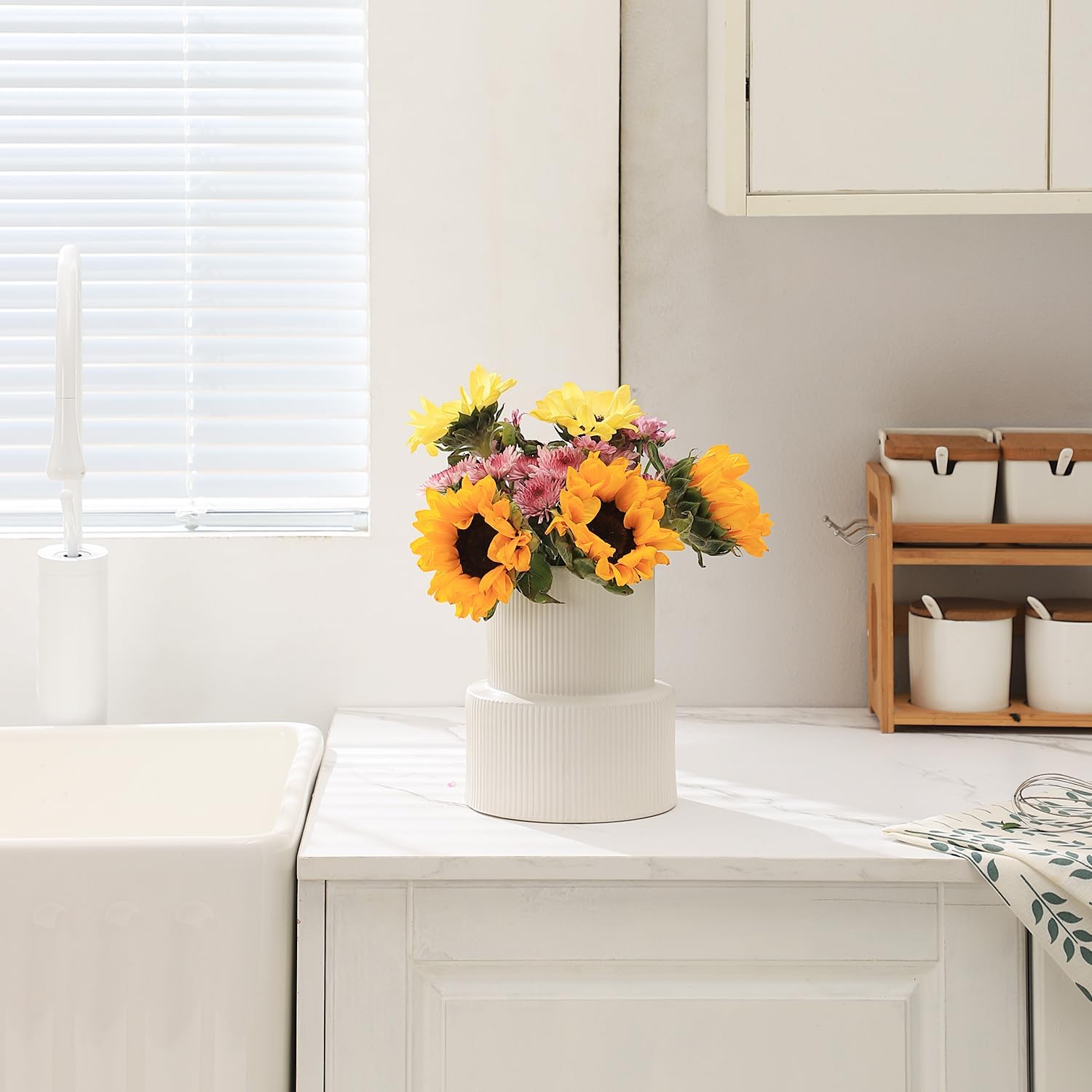 White Ceramic Flower Vase 75 Inches Tall for Home Decor