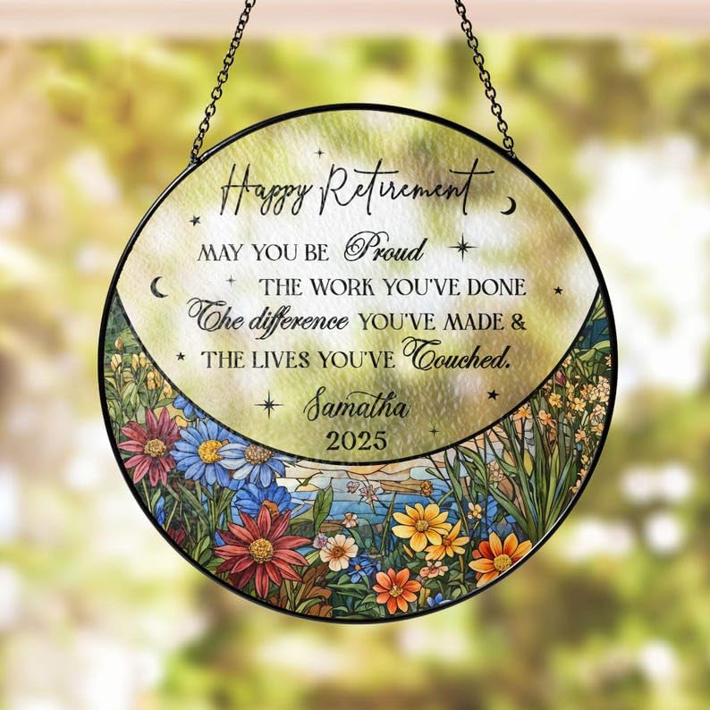 Personalized Retirement Stained Glass Suncatcher - Name Year Custom Gift