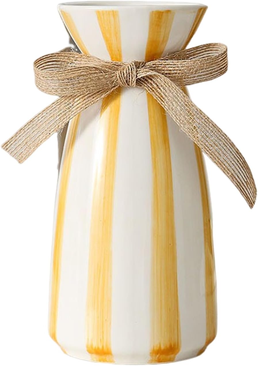 Luoshanvee Small White Porcelain Vase with Yellow Stripes