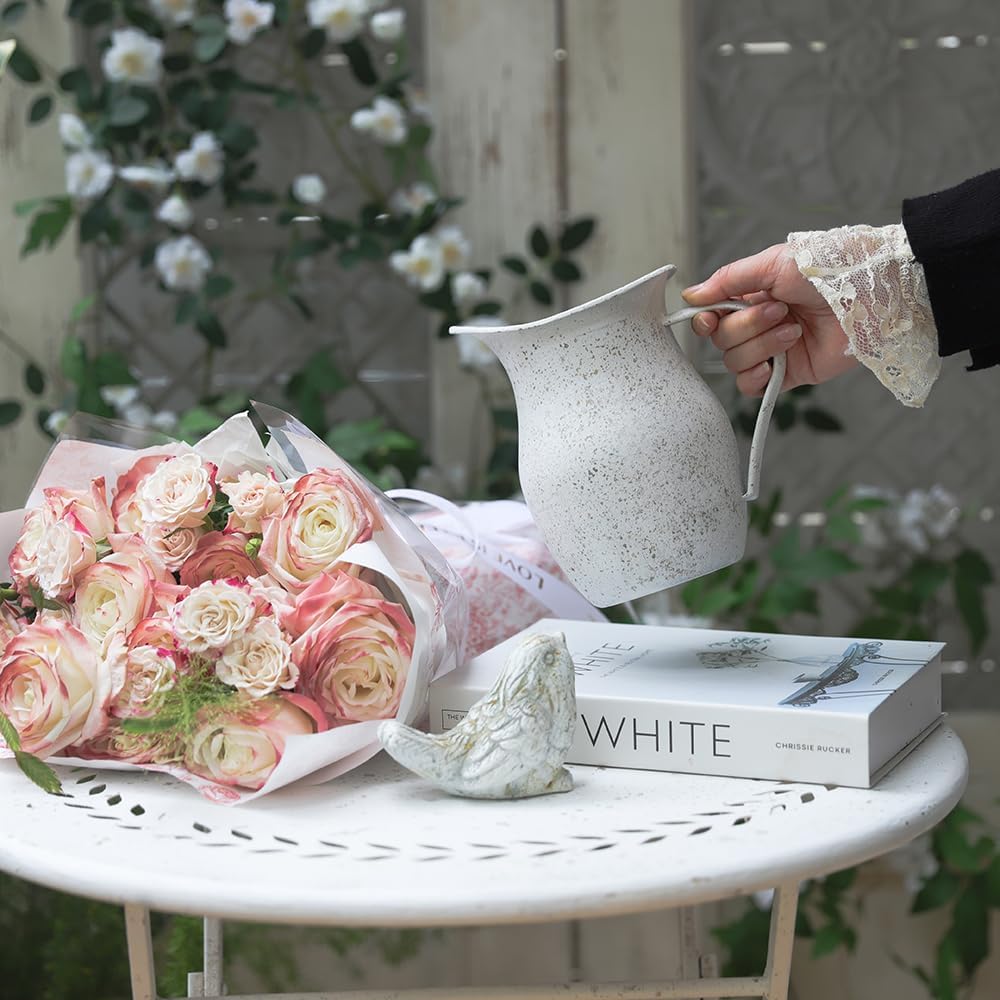 Rustic White Vintage Metal Flower Vase for Farmhouse Decor