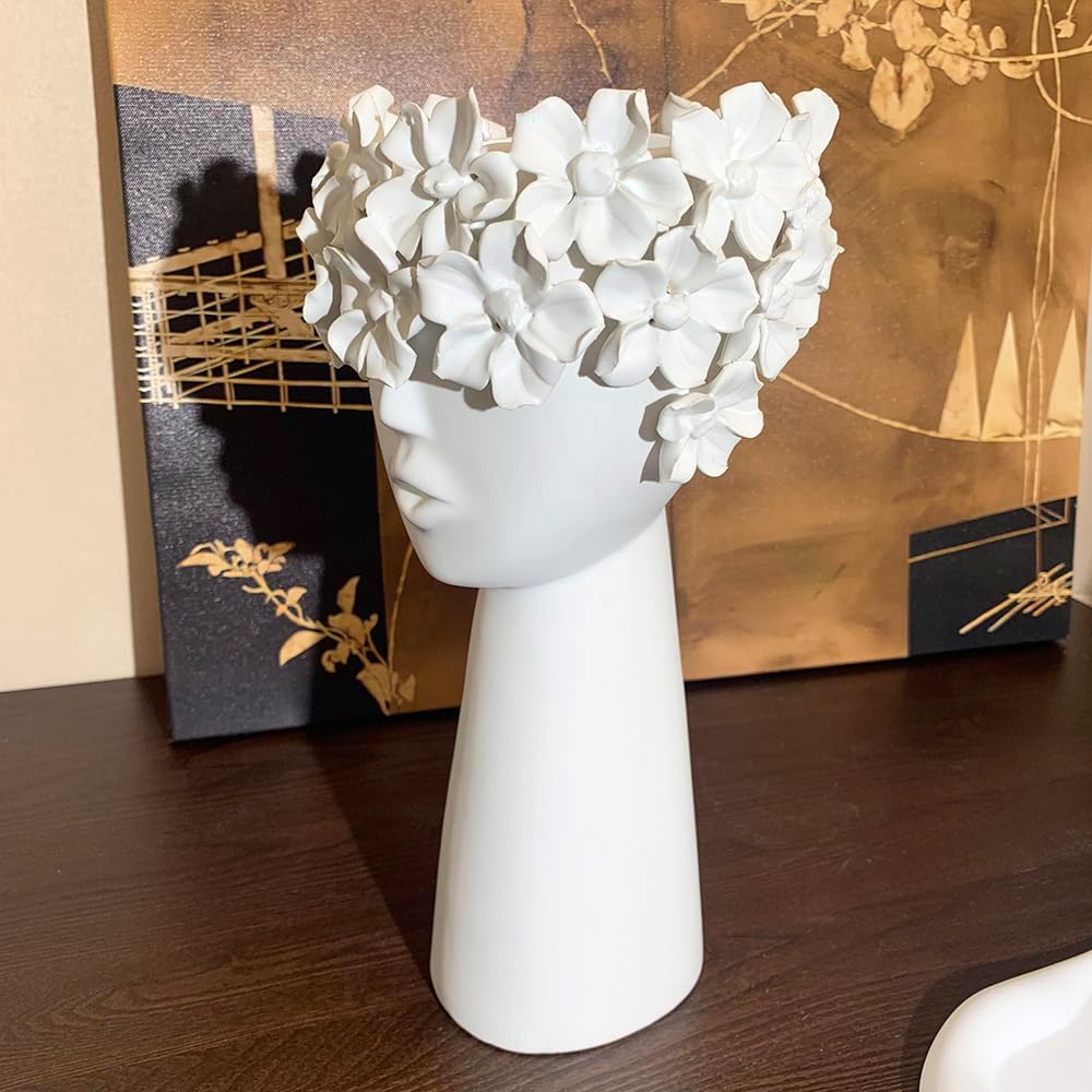 Funsoba Ceramic Sculpture Female Head Flower Vase Decor