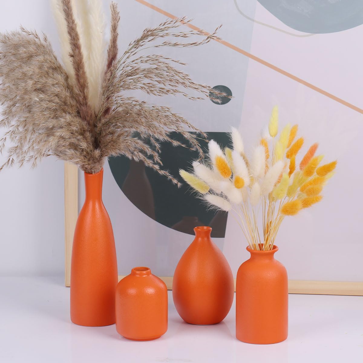 Orange Ceramic Bud Vases Set of 4 Farmhouse Decor