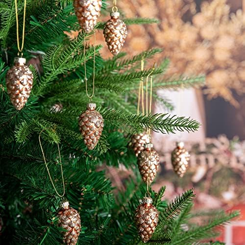 Watayo 12 Pcs Christmas Pinecone Glass Ornaments